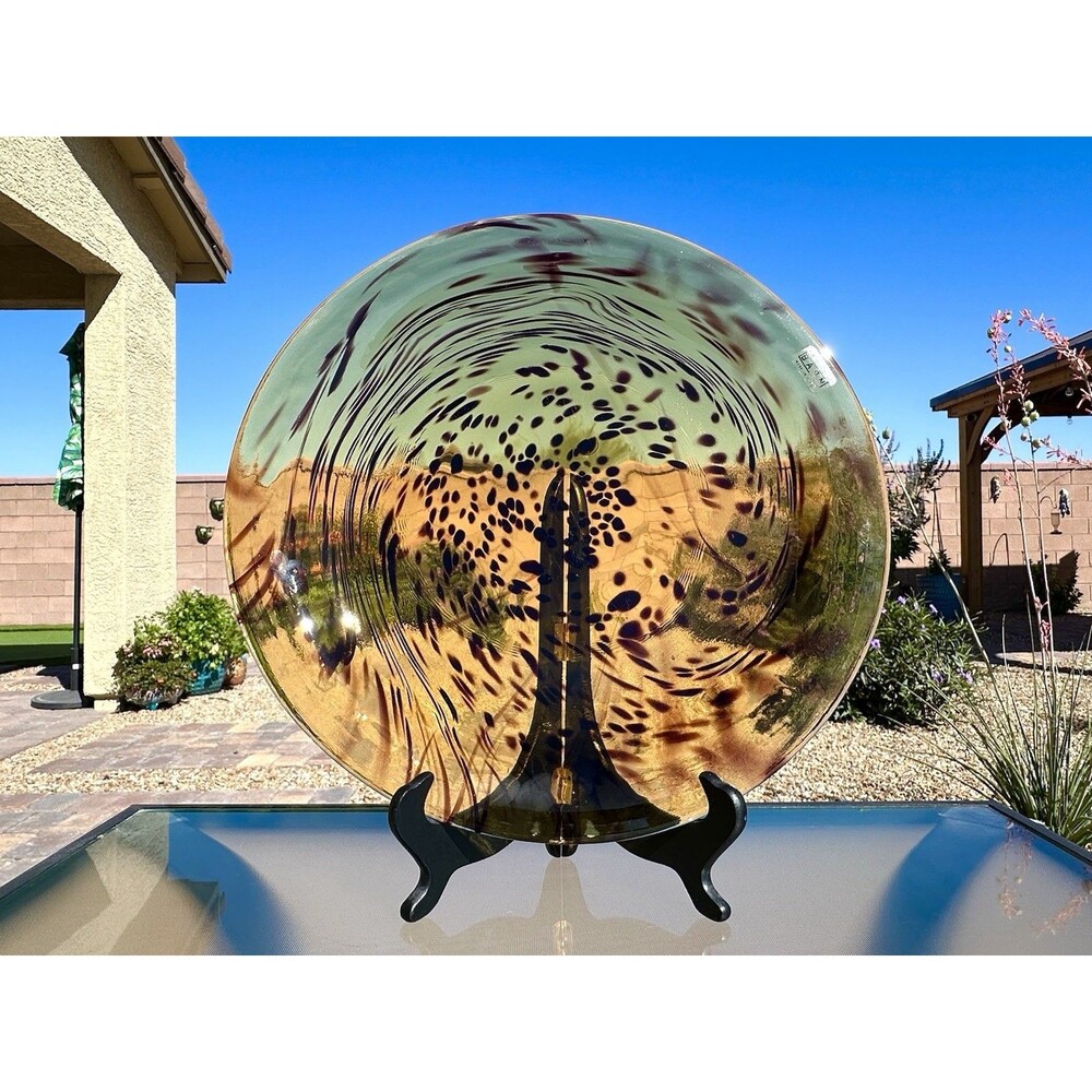Pottery Barn Tortoise Shell Hand Blown Art Glass Serving Platter Italy 14“ Amber